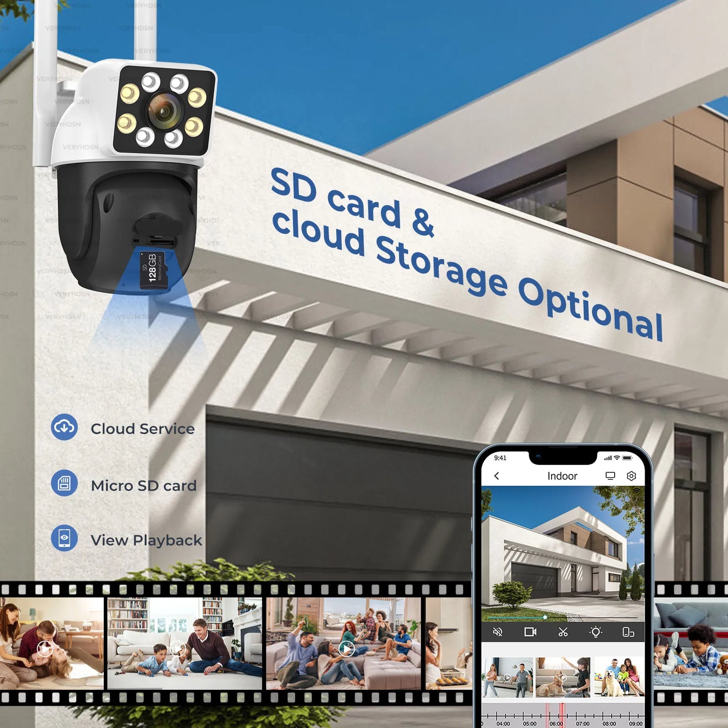 Câmera IP WiFi de lente dupla 5G 8MP Câmeras de vigilância PTZ Segurança Visão noturna colorida CCTV AI Detecção humana Zoom digital 4X