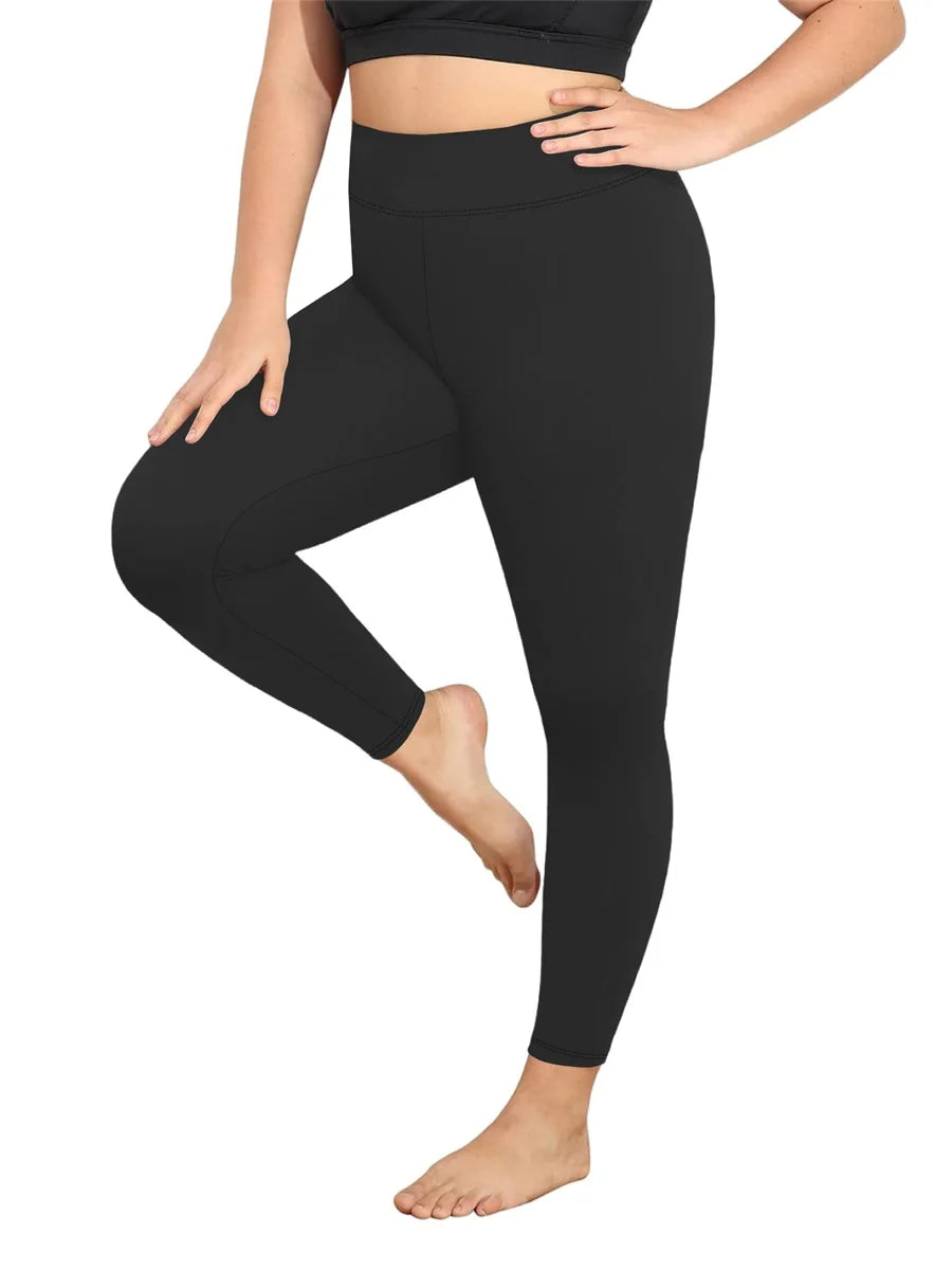 Leggings femininas de cintura alta para yoga, plus size, cor sólida, elástica, calças de treino para corrida, academia, fitness, roupas desportivas, calças de yoga