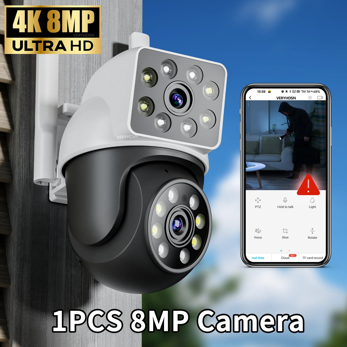 Câmera IP WiFi de lente dupla 5G 8MP Câmeras de vigilância PTZ Segurança Visão noturna colorida CCTV AI Detecção humana Zoom digital 4X