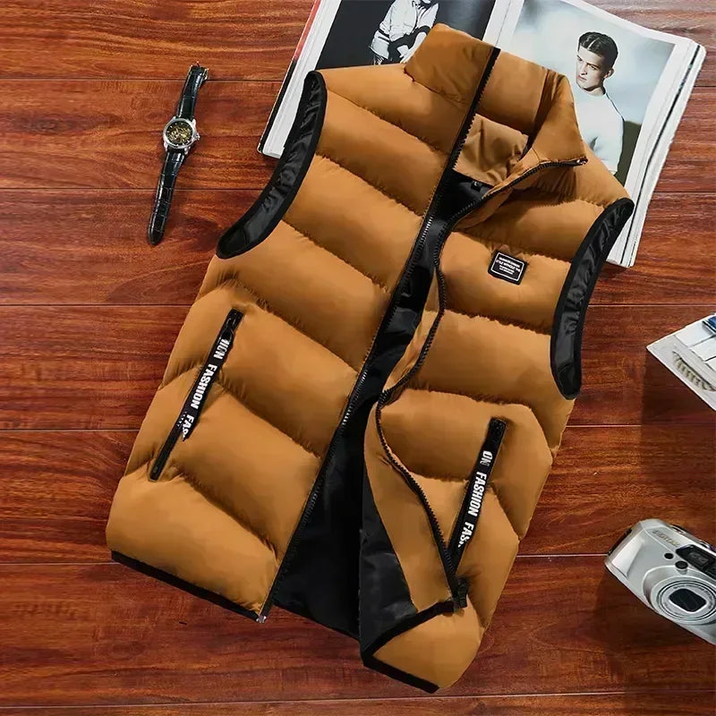 Moda Masculina Jaqueta Sem Mangas Colete Outono Térmico Macio