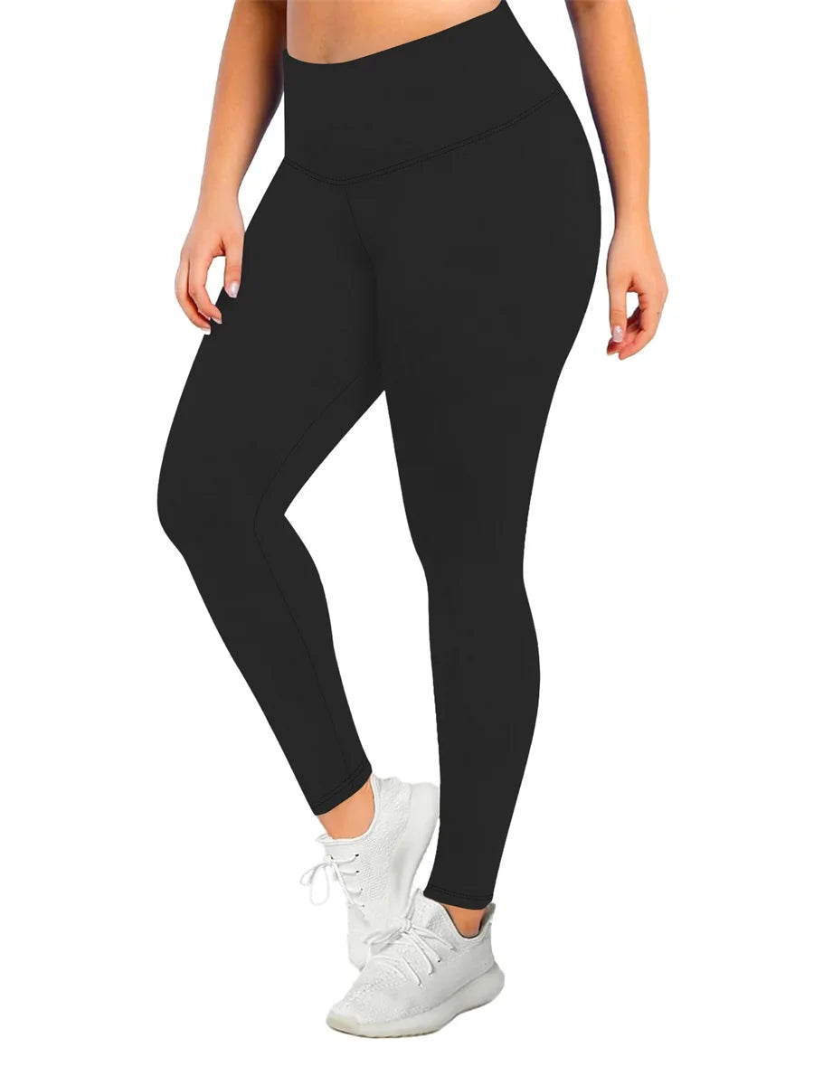 Leggings femininas de cintura alta para yoga, plus size, cor sólida, elástica, calças de treino para corrida, academia, fitness, roupas desportivas, calças de yoga