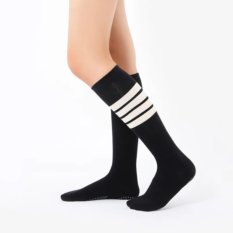 Meias femininas respiráveis de silicone para ioga, antiderrapantes, de algodão, até o joelho, para mulheres, fitness, dança, balé, esportes, pilates, meias com aderência