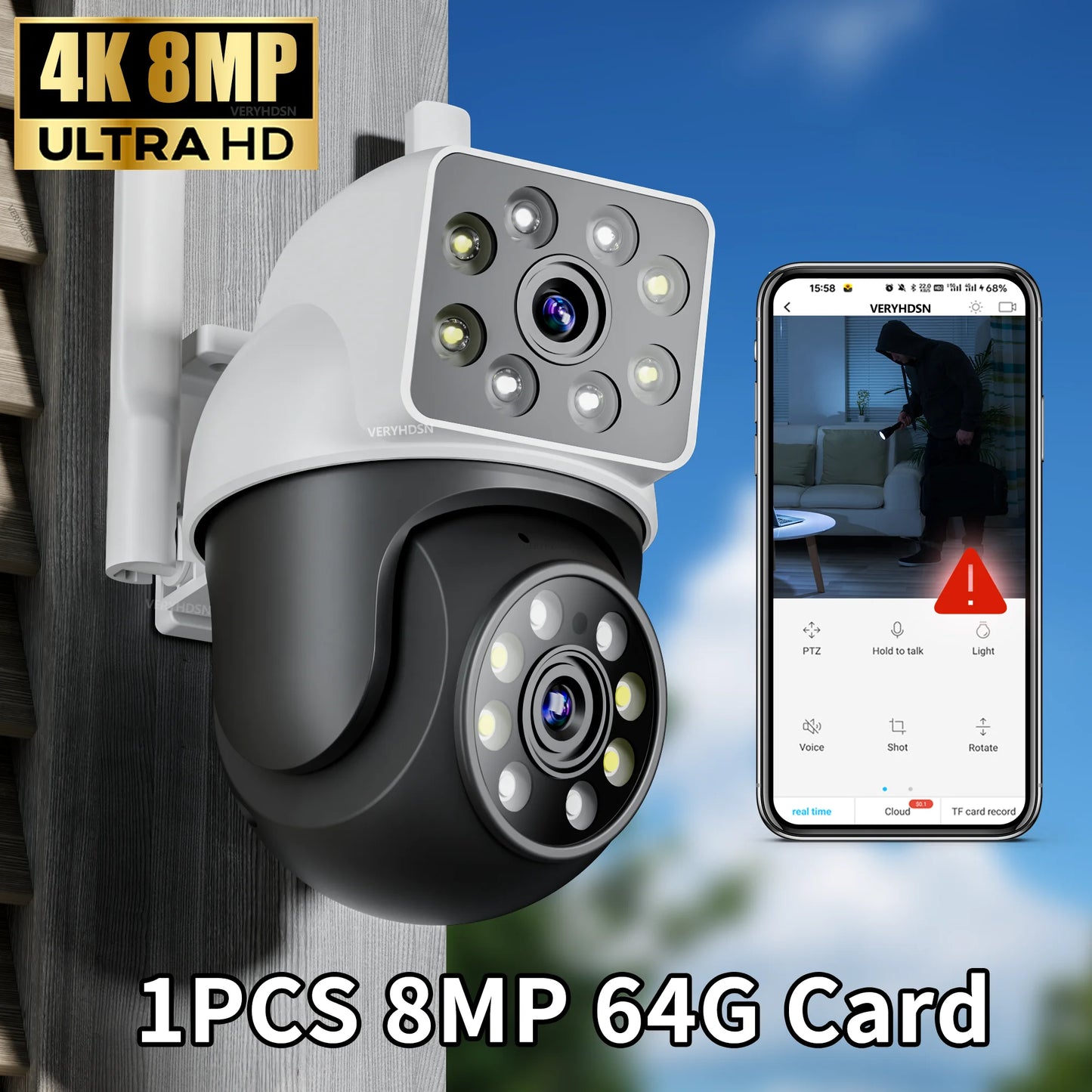 Câmera IP WiFi de lente dupla 5G 8MP Câmeras de vigilância PTZ Segurança Visão noturna colorida CCTV AI Detecção humana Zoom digital 4X