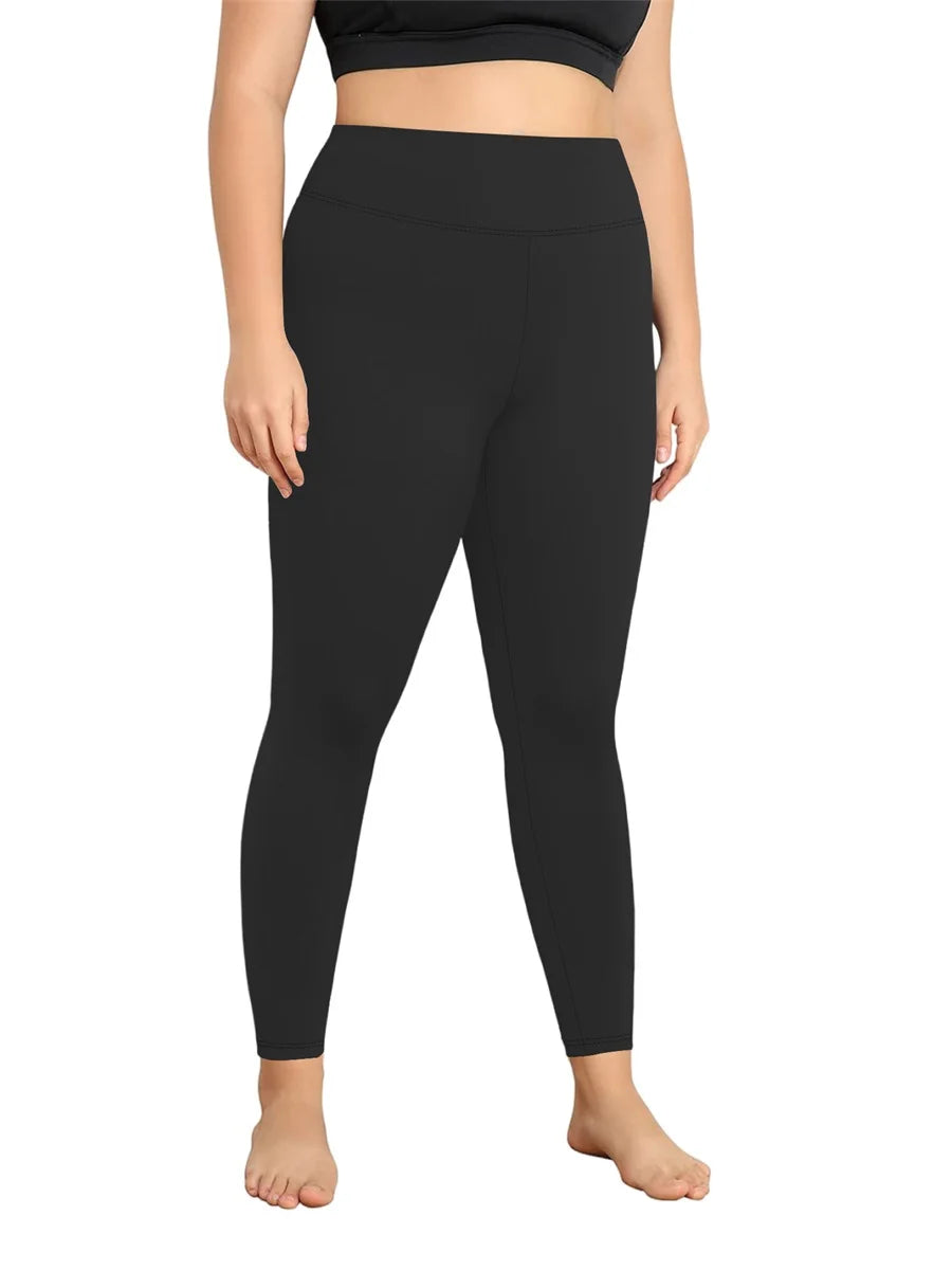 Leggings femininas de cintura alta para yoga, plus size, cor sólida, elástica, calças de treino para corrida, academia, fitness, roupas desportivas, calças de yoga