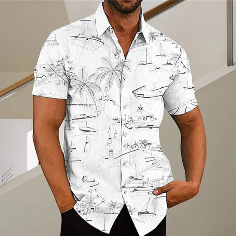 Camisa masculina HD floral de manga curta 3D camisa casual masculina da moda camisa confortável de manga