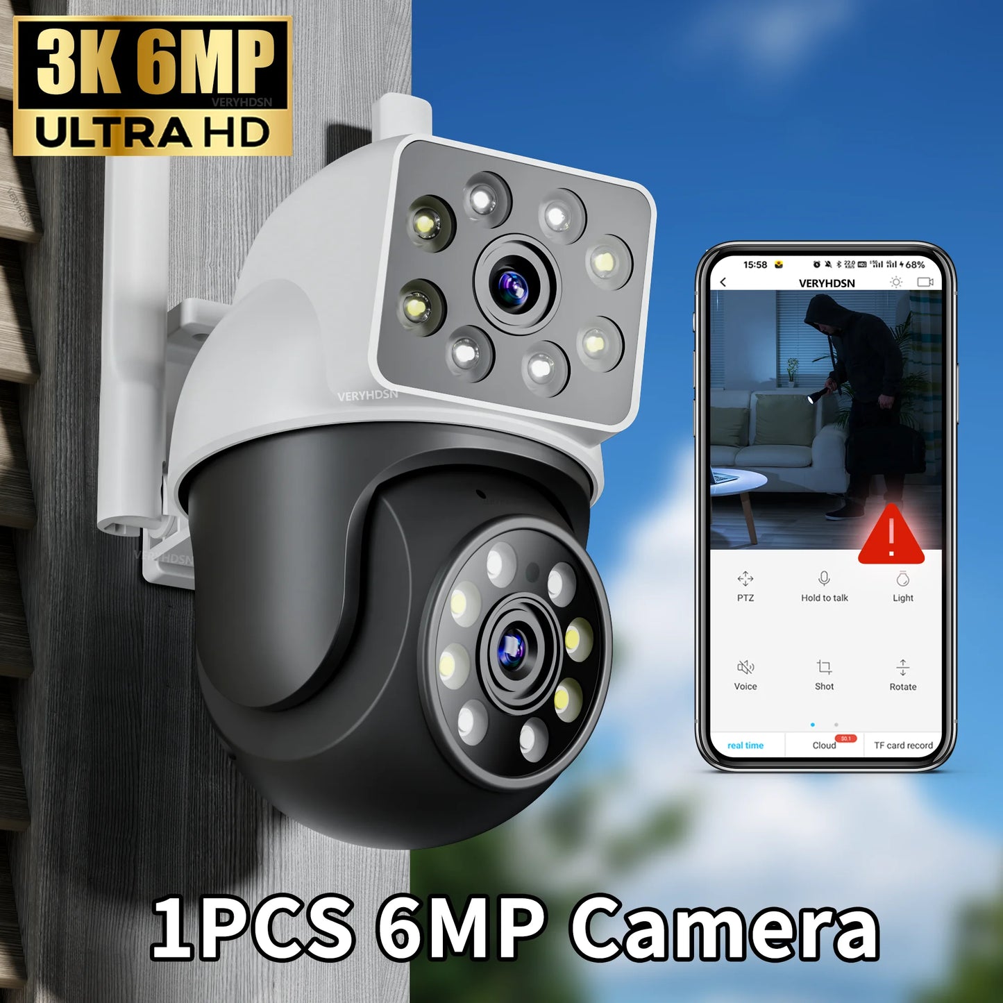 Câmera IP WiFi de lente dupla 5G 8MP Câmeras de vigilância PTZ Segurança Visão noturna colorida CCTV AI Detecção humana Zoom digital 4X