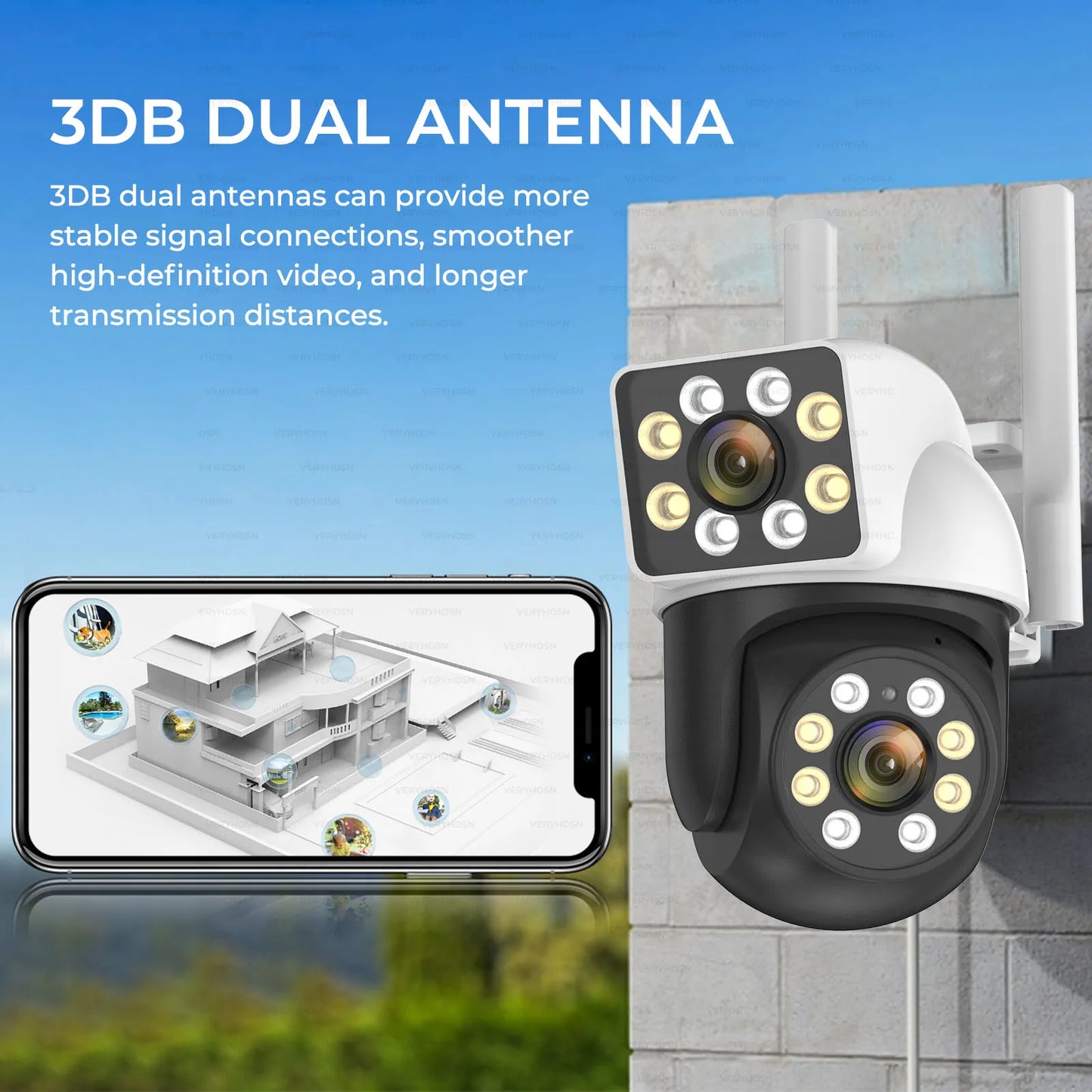 Câmera IP WiFi de lente dupla 5G 8MP Câmeras de vigilância PTZ Segurança Visão noturna colorida CCTV AI Detecção humana Zoom digital 4X
