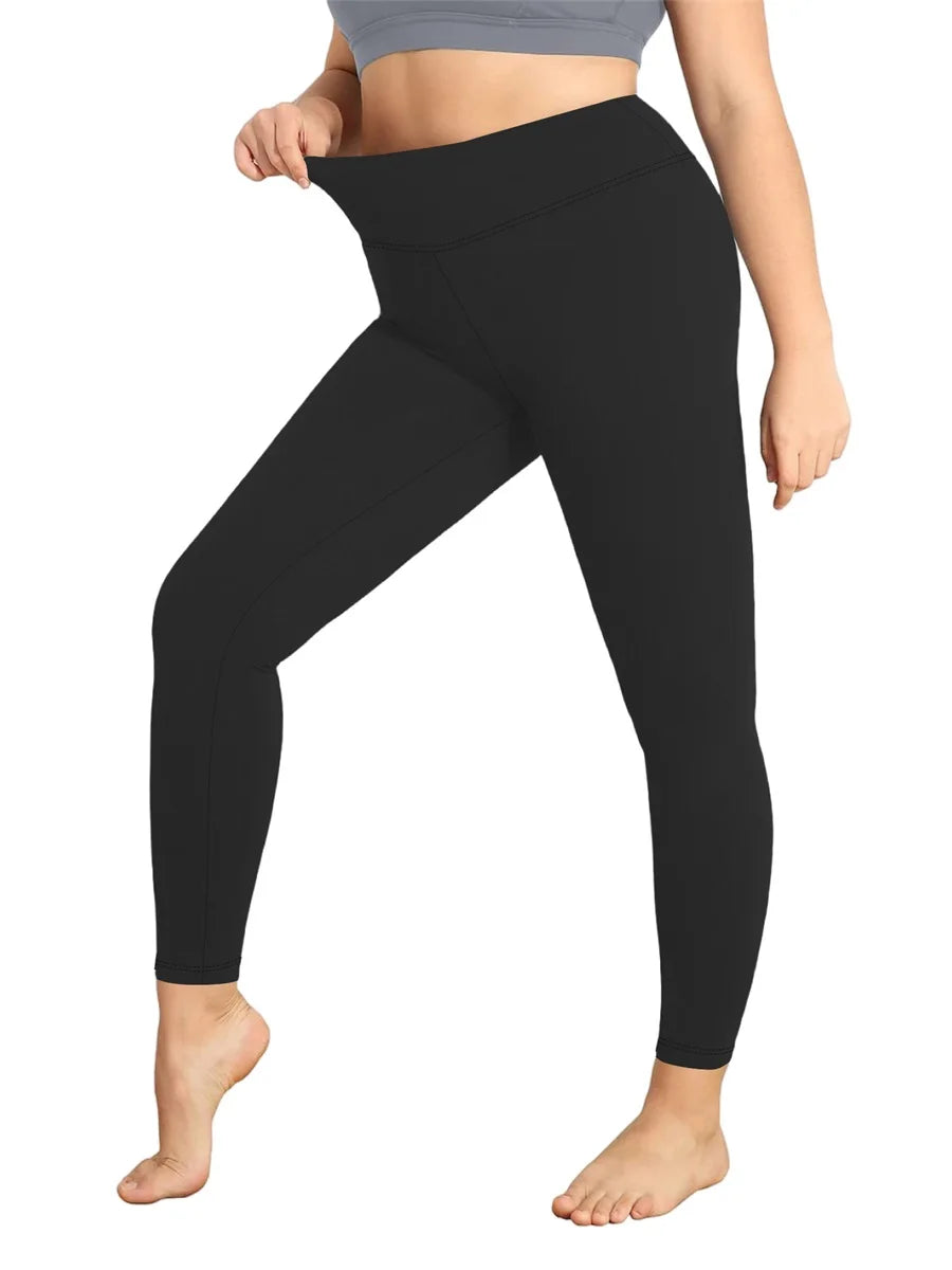 Leggings femininas de cintura alta para yoga, plus size, cor sólida, elástica, calças de treino para corrida, academia, fitness, roupas desportivas, calças de yoga