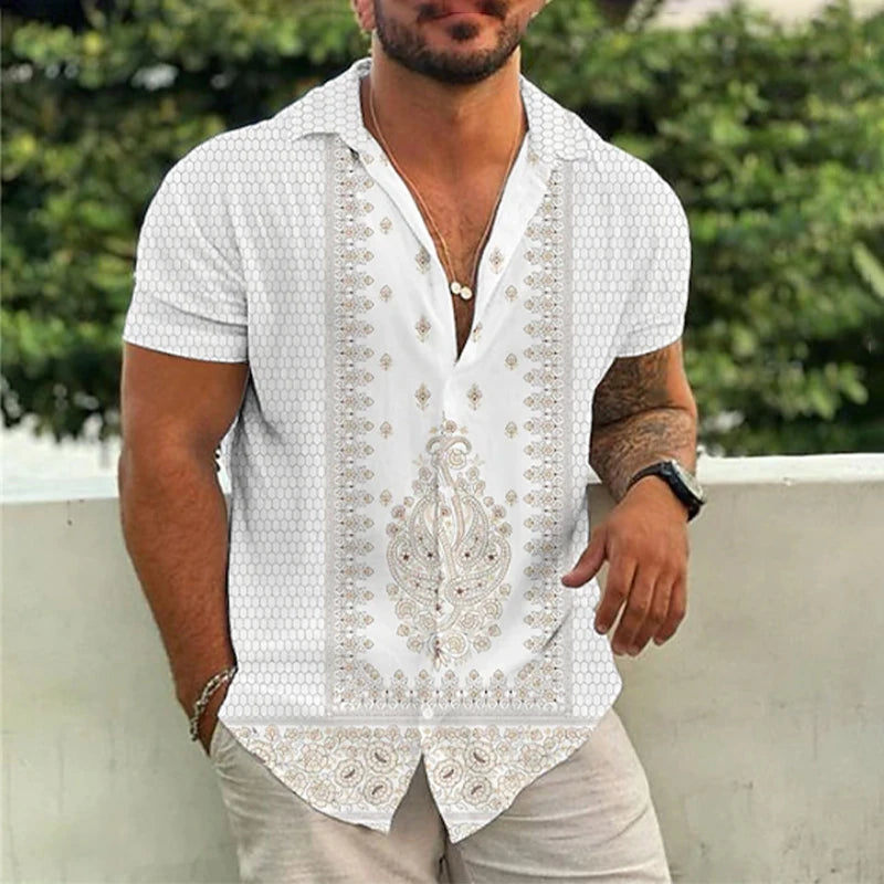Camisa masculina HD floral de manga curta 3D camisa casual masculina da moda camisa confortável de manga