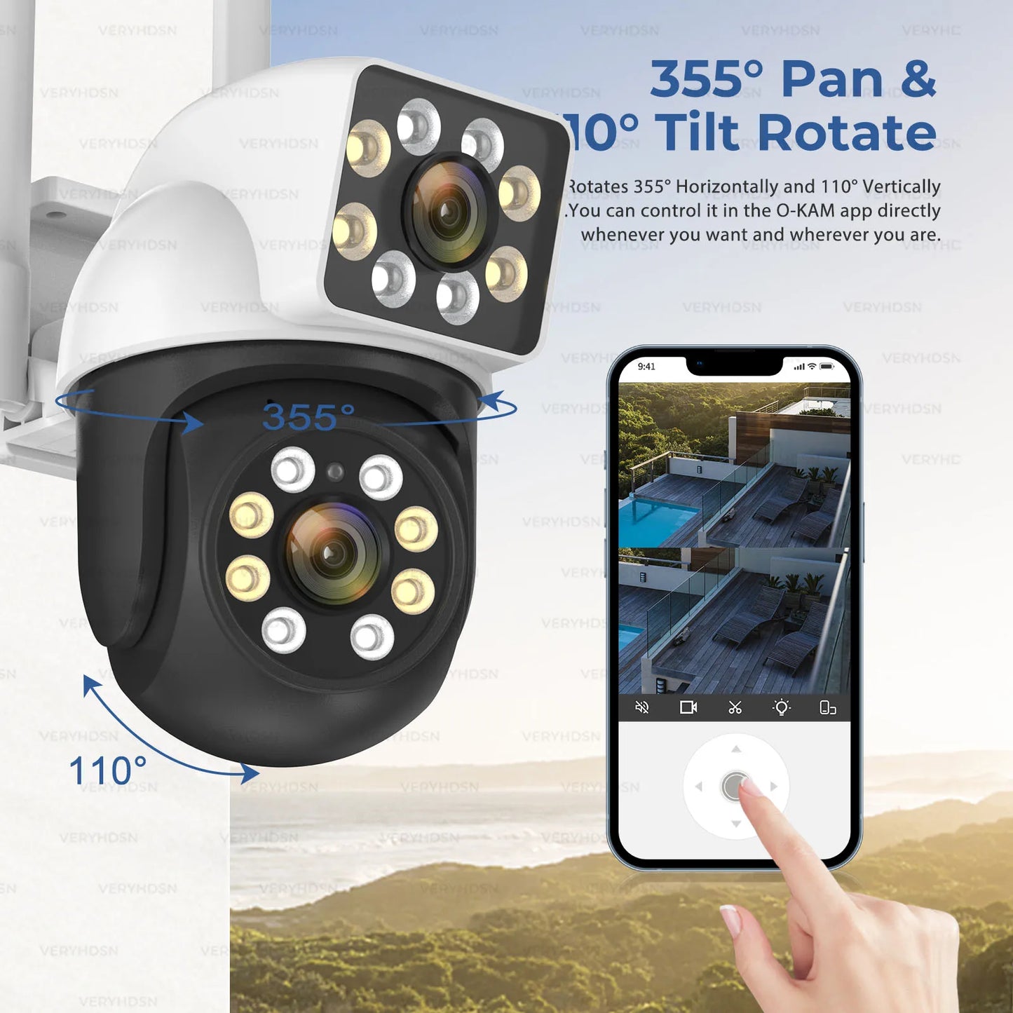 Câmera IP WiFi de lente dupla 5G 8MP Câmeras de vigilância PTZ Segurança Visão noturna colorida CCTV AI Detecção humana Zoom digital 4X